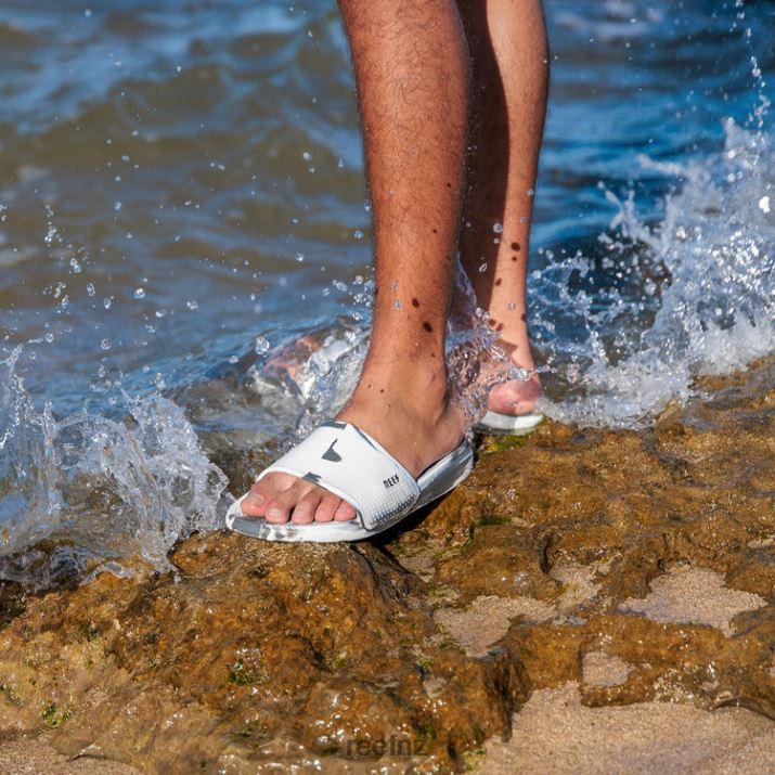 Reef Shoes NZ 62JVZ439 - Oasis Slide Men White/Grey Marble Reef