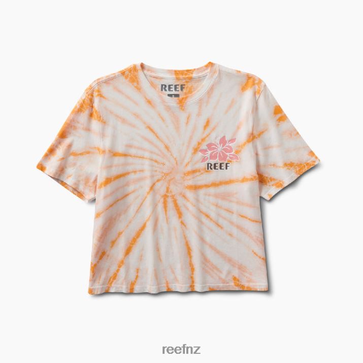 Reef NZ 62JVZ273 - Say Please Short Sleeve Crop Tee Women Peach Tie Dye Reef